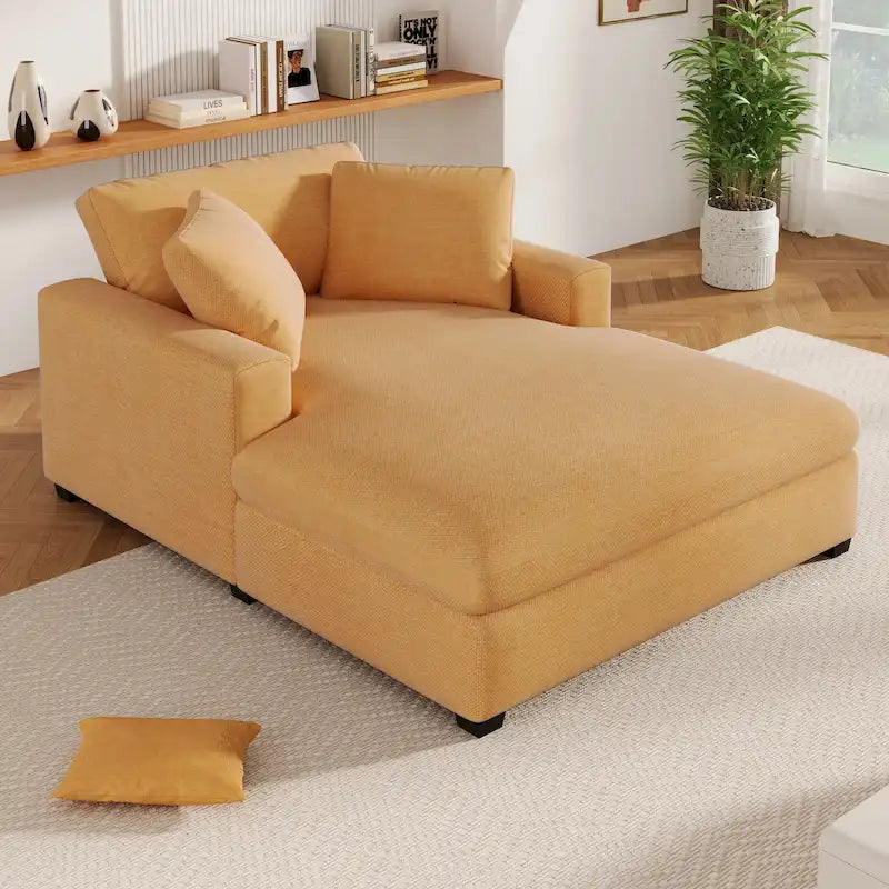 Yellow 53.5-Inch Chaise Lounge Chair with Solid Wood Legs