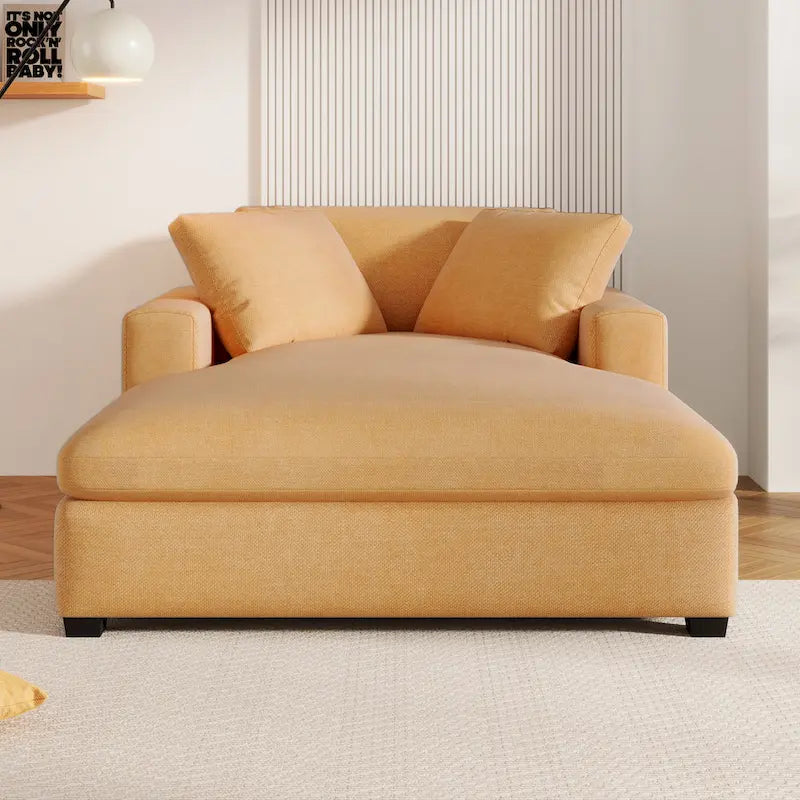 Yellow 53.5-Inch Chaise Lounge Chair with Solid Wood Legs