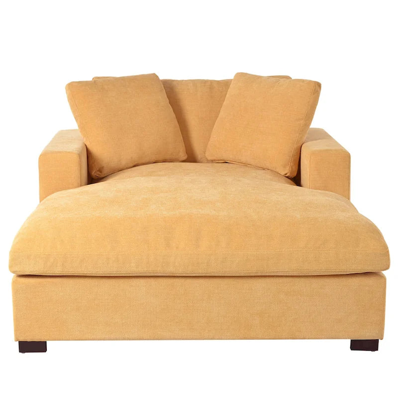 Yellow 53.5-Inch Chaise Lounge Chair with Solid Wood Legs