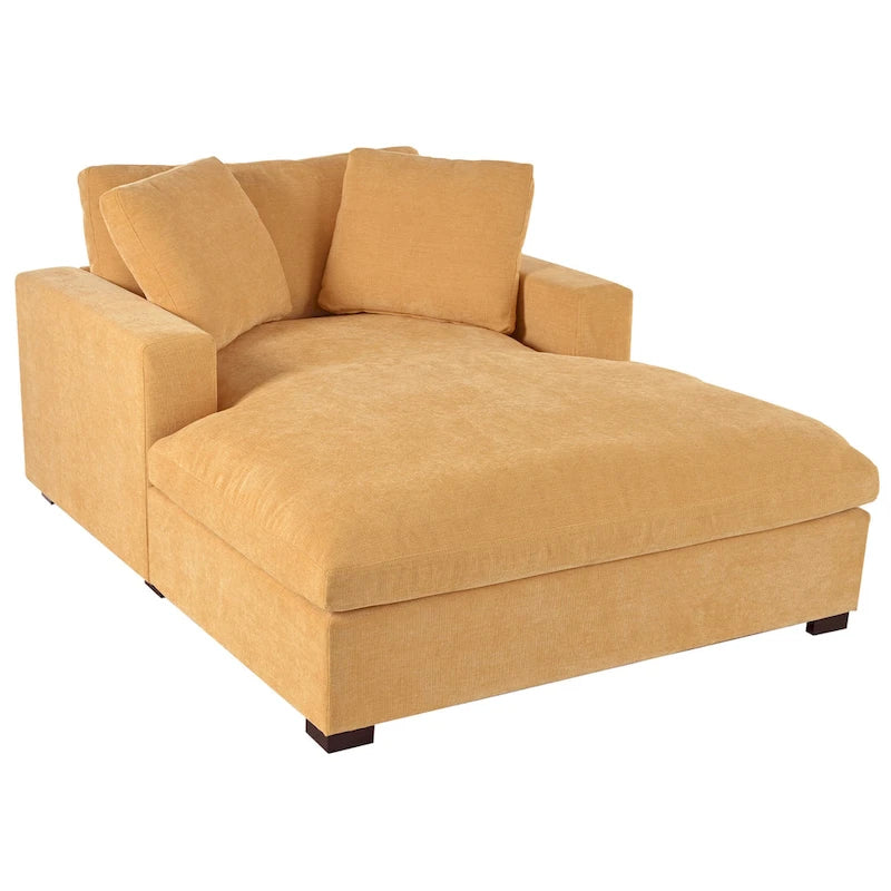 Yellow 53.5-Inch Chaise Lounge Chair with Solid Wood Legs