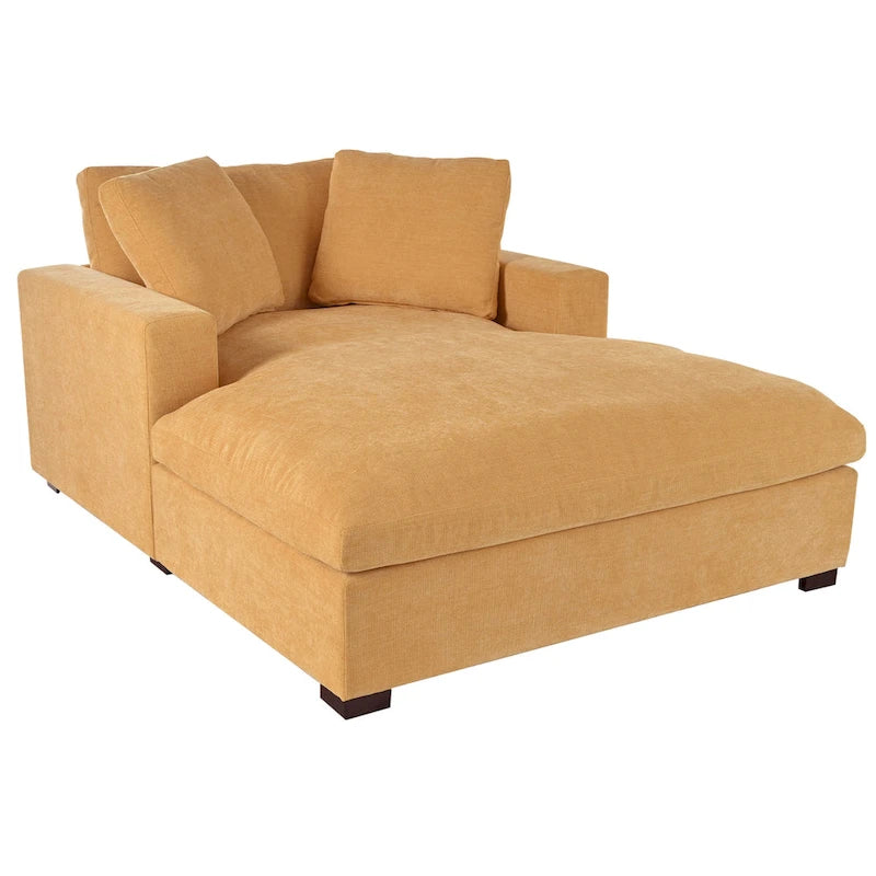 Yellow 53.5-Inch Chaise Lounge Chair with Solid Wood Legs