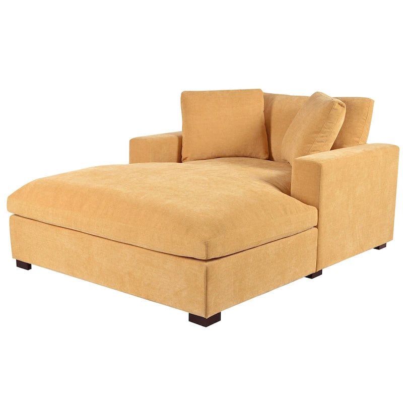 Yellow 53.5-Inch Chaise Lounge Chair with Solid Wood Legs