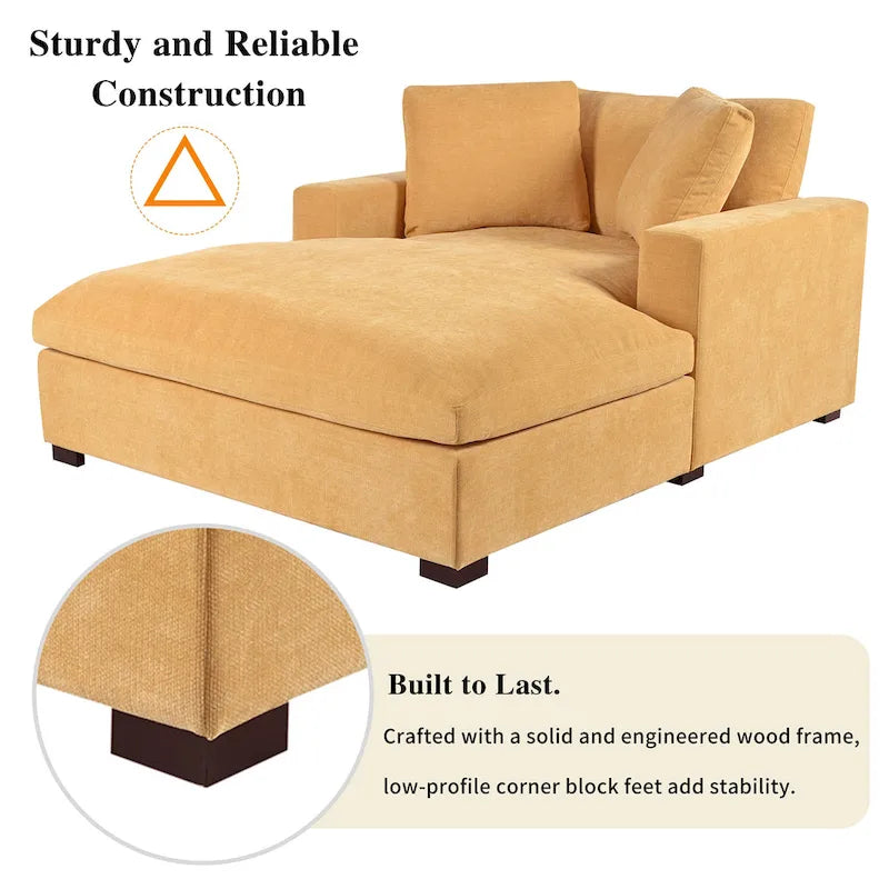 Yellow 53.5-Inch Chaise Lounge Chair with Solid Wood Legs