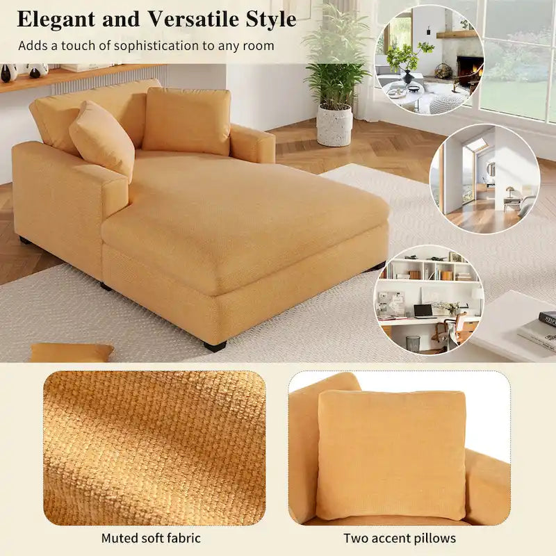 Yellow 53.5-Inch Chaise Lounge Chair with Solid Wood Legs