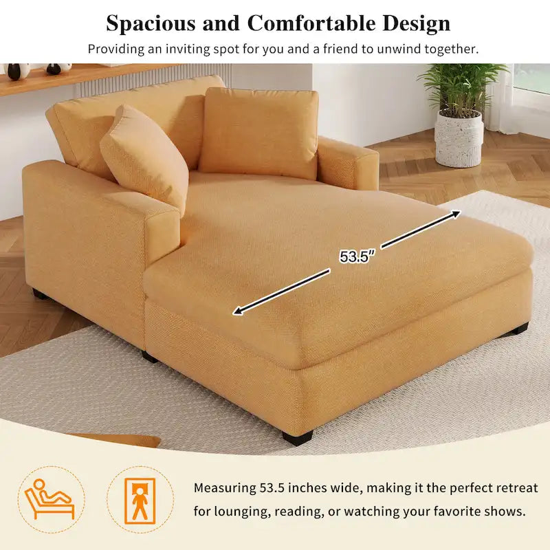 Yellow 53.5-Inch Chaise Lounge Chair with Solid Wood Legs