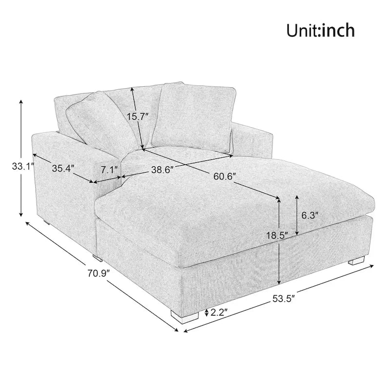 Yellow 53.5-Inch Chaise Lounge Chair with Solid Wood Legs