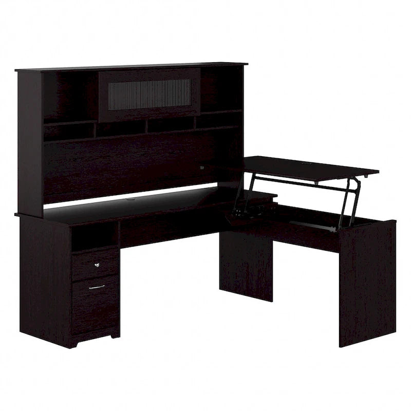 72-Inch L-Shaped Sit-to-Stand Desk with Hutch and File Drawer