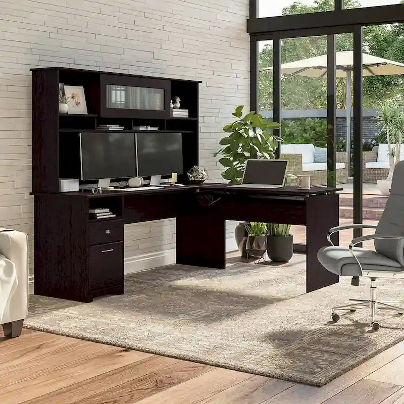 72-Inch L-Shaped Sit-to-Stand Desk with Hutch and File Drawer