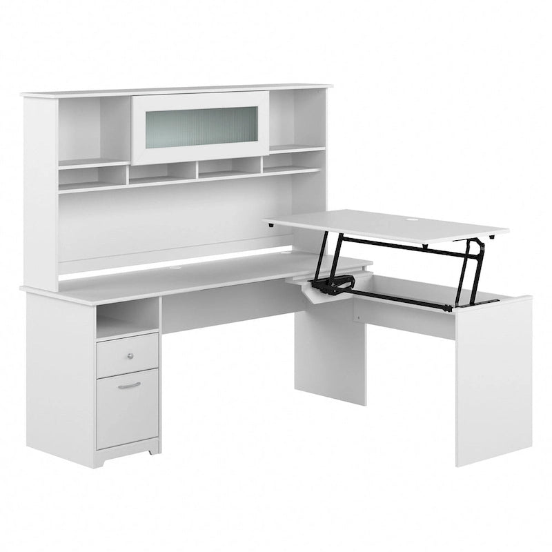 72-Inch L-Shaped Sit-to-Stand Desk with Hutch and File Drawer