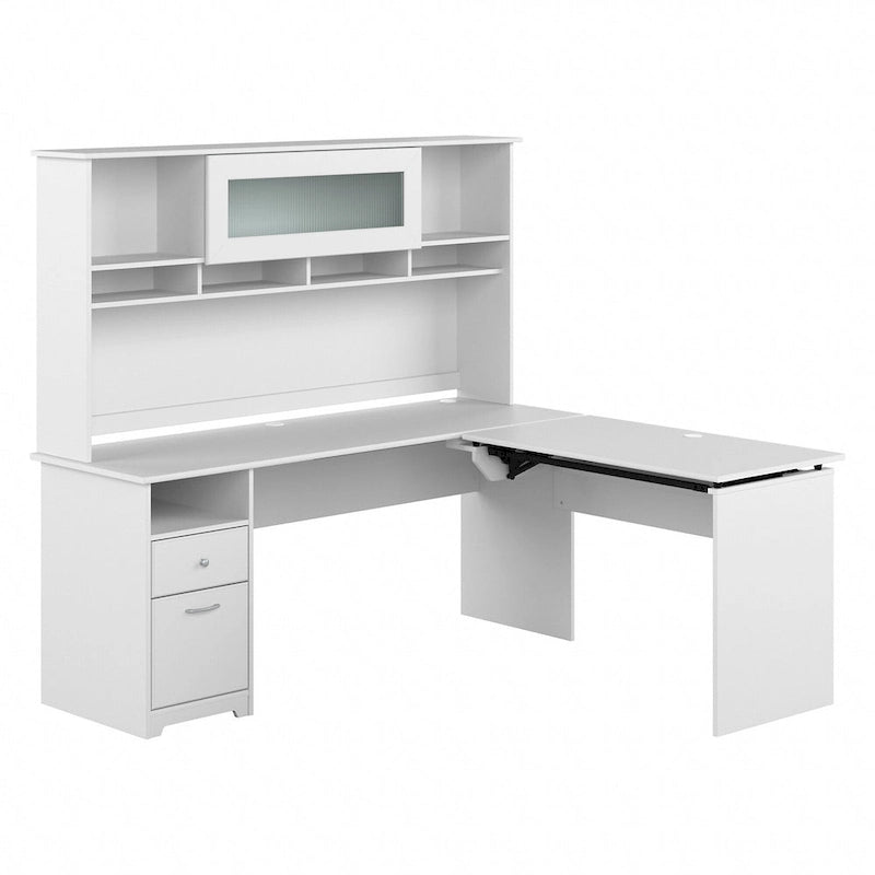 72-Inch L-Shaped Sit-to-Stand Desk with Hutch and File Drawer