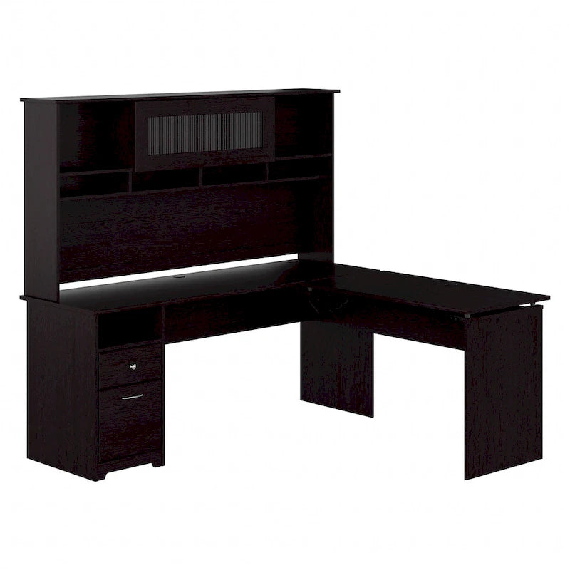 72-Inch L-Shaped Sit-to-Stand Desk with Hutch and File Drawer