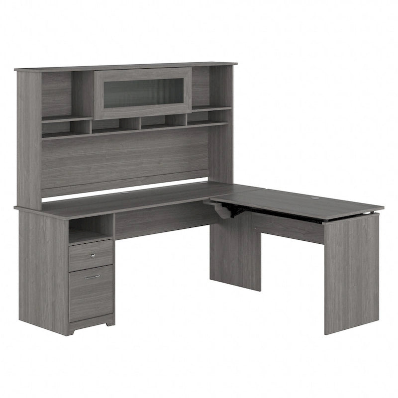 72-Inch L-Shaped Sit-to-Stand Desk with Hutch and File Drawer