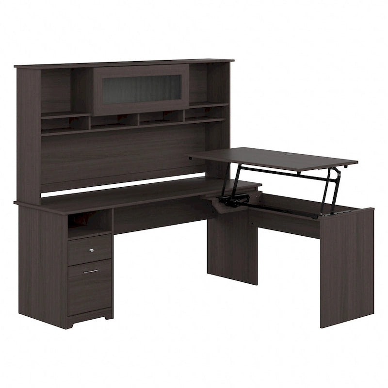 72-Inch L-Shaped Sit-to-Stand Desk with Hutch and File Drawer