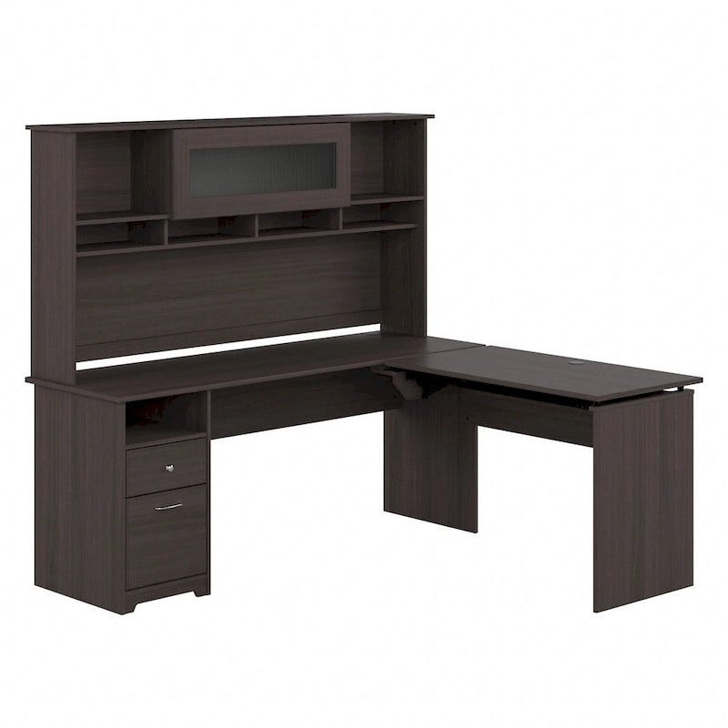 72-Inch L-Shaped Sit-to-Stand Desk with Hutch and File Drawer