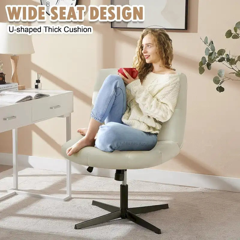Armless Swivel Office Chair with Padded Seat and Adjustable Height