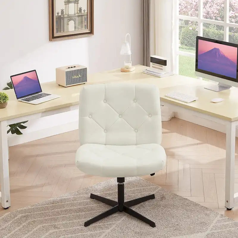 Armless Swivel Office Chair with Padded Seat and Adjustable Height