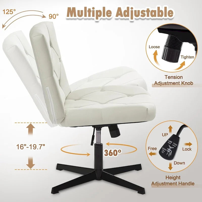 Armless Swivel Office Chair with Padded Seat and Adjustable Height