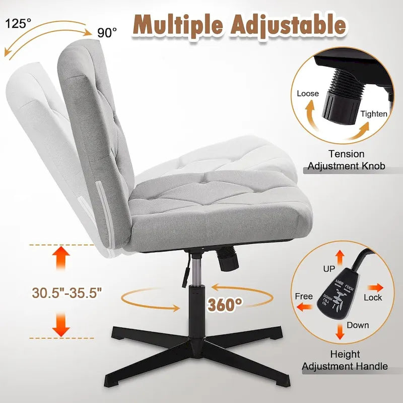 Armless Swivel Office Chair with Padded Seat and Adjustable Height