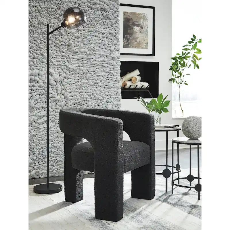 Boucle Fabric Barrel Back Accent Chair with Cutout Detail