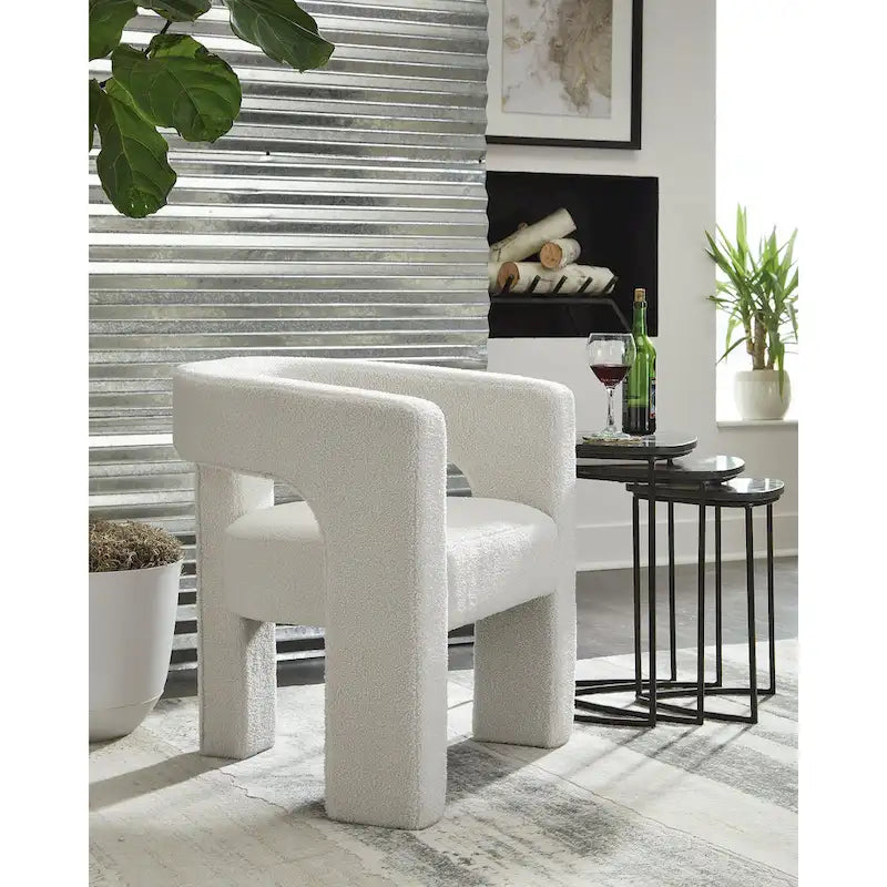 Boucle Fabric Barrel Back Accent Chair with Cutout Detail