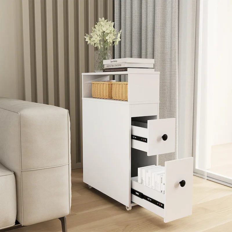 Narrow Bathroom Toilet Side Storage Cabinet with Sliding Drawers and Wheels