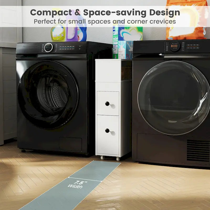 Narrow Bathroom Toilet Side Storage Cabinet with Sliding Drawers and Wheels