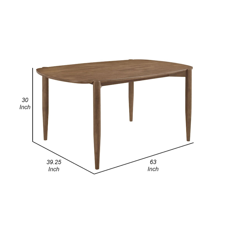 63-Inch Oval Dining Table, Walnut Brown Solid Wood with Tapered Legs