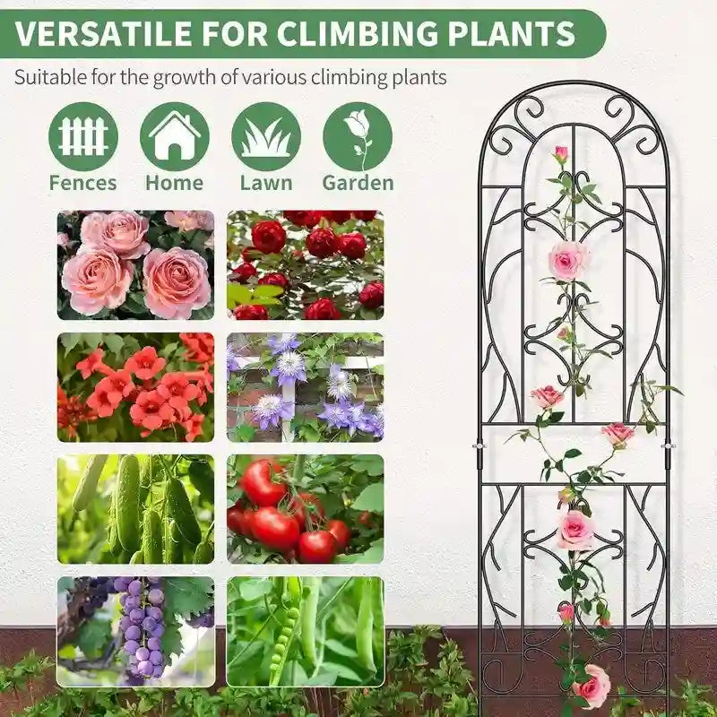 Garden Trellis Panel Set of 4, Decorative Metal Trellis with Hanging Baskets for Climbing Plants