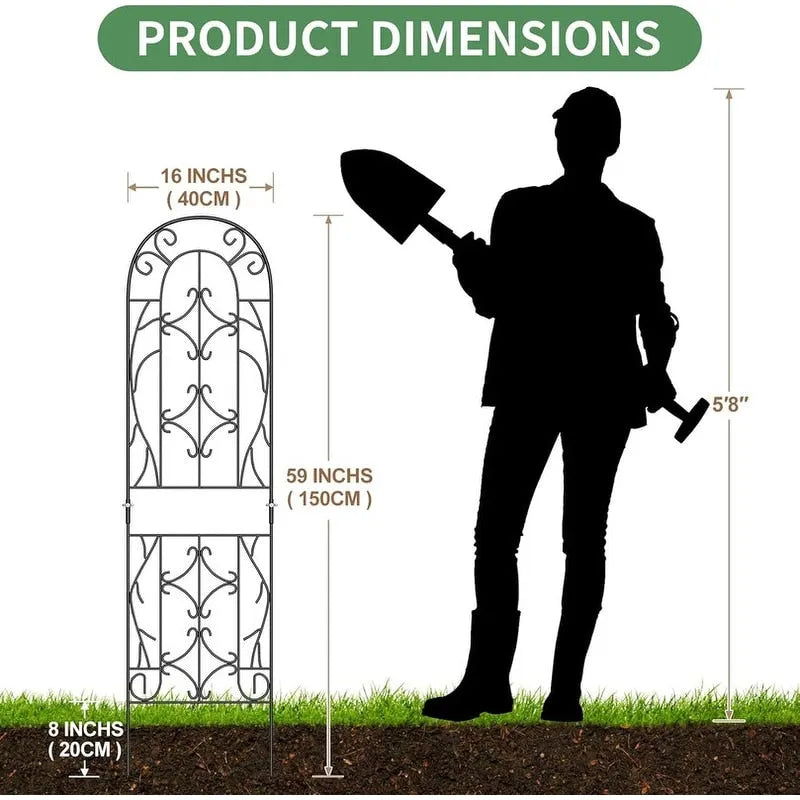 Garden Trellis Panel Set of 4, Decorative Metal Trellis with Hanging Baskets for Climbing Plants