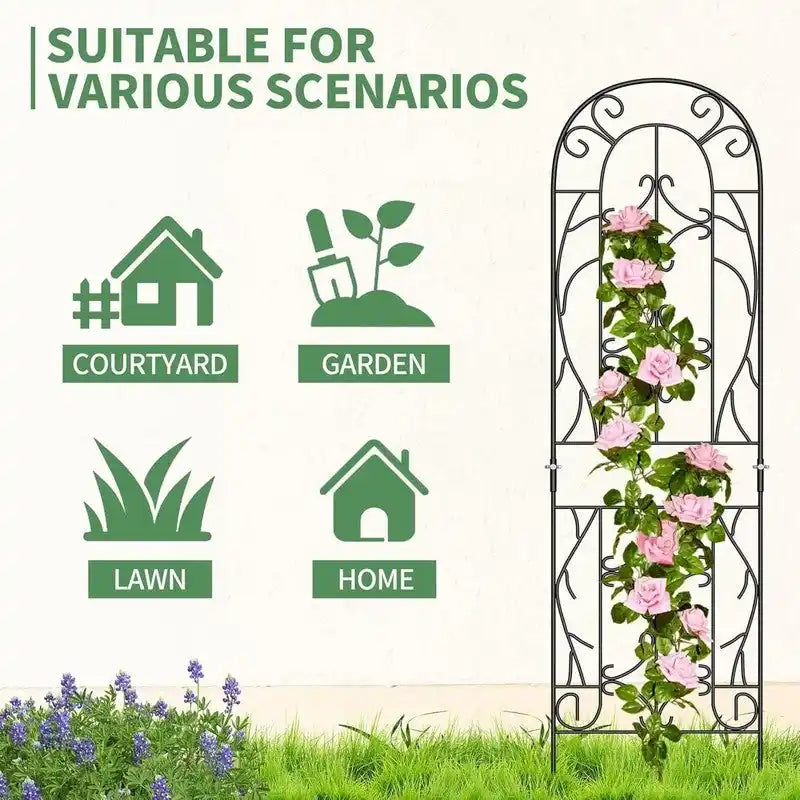 Garden Trellis Panel Set of 4, Decorative Metal Trellis with Hanging Baskets for Climbing Plants
