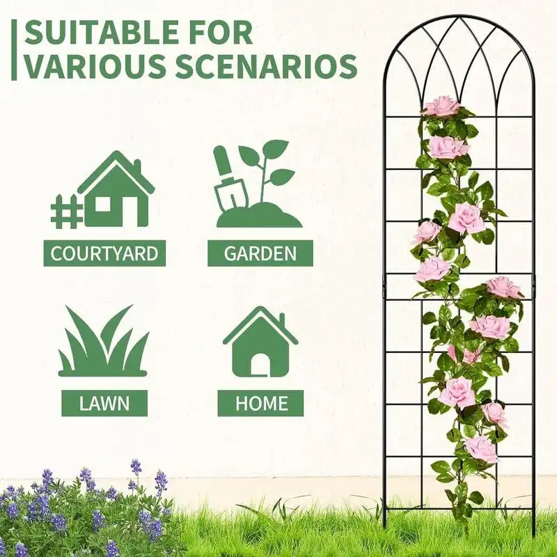 Garden Trellis Panel Set of 4, Decorative Metal Trellis with Hanging Baskets for Climbing Plants