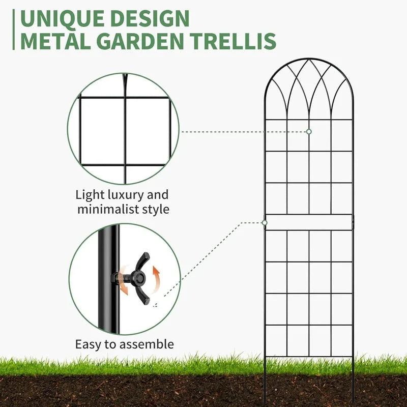 Garden Trellis Panel Set of 4, Decorative Metal Trellis with Hanging Baskets for Climbing Plants