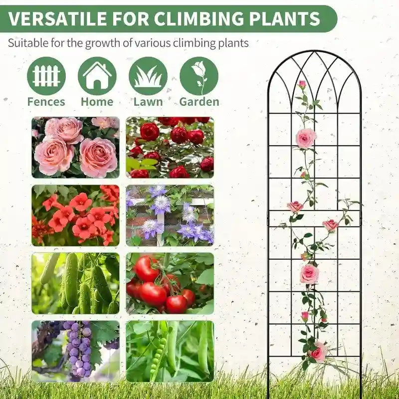 Garden Trellis Panel Set of 4, Decorative Metal Trellis with Hanging Baskets for Climbing Plants