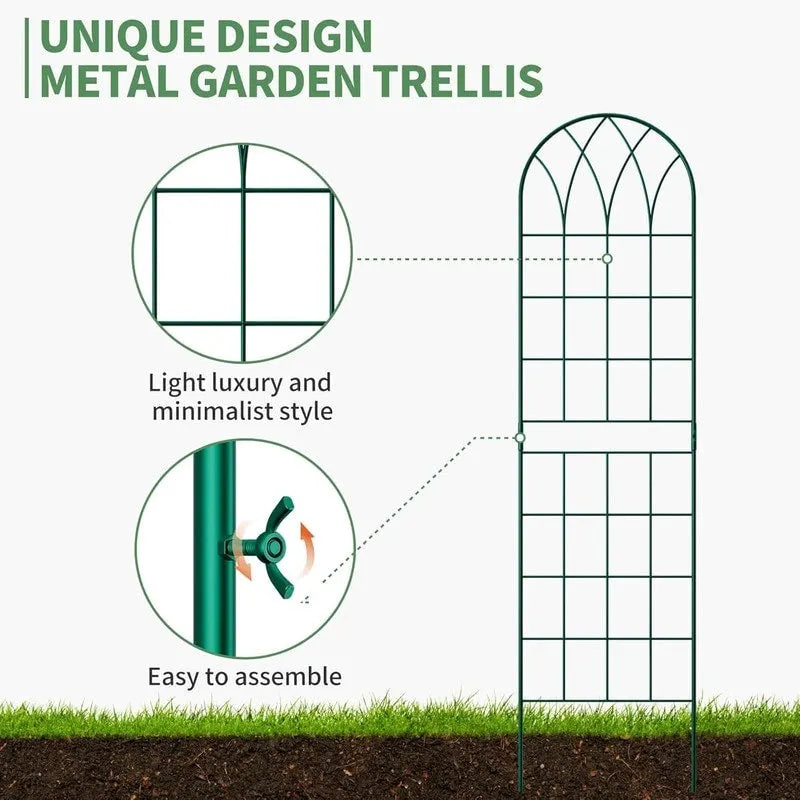 Garden Trellis Panel Set of 4, Decorative Metal Trellis with Hanging Baskets for Climbing Plants