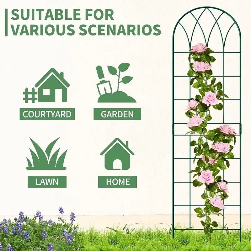 Garden Trellis Panel Set of 4, Decorative Metal Trellis with Hanging Baskets for Climbing Plants