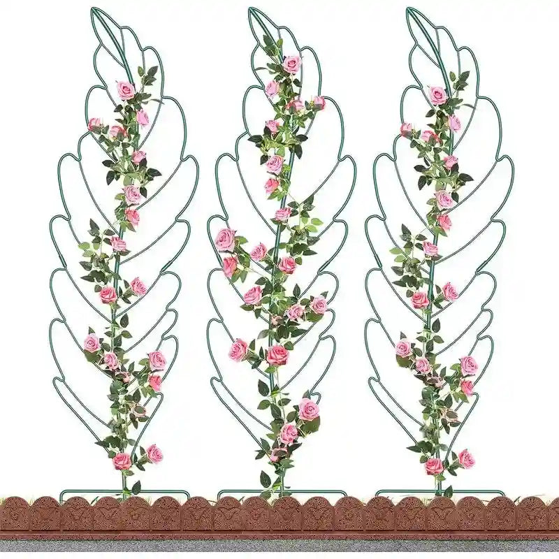 Garden Trellis Panel Set of 4, Decorative Metal Trellis with Hanging Baskets for Climbing Plants