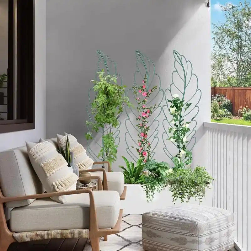 Garden Trellis Panel Set of 4, Decorative Metal Trellis with Hanging Baskets for Climbing Plants