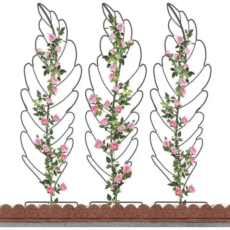 Garden Trellis Panel Set of 4, Decorative Metal Trellis with Hanging Baskets for Climbing Plants