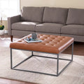 Faux Leather Tufted Ottoman with Steel Sled Base, 34 x 34 Inches