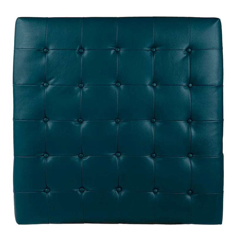 Faux Leather Tufted Ottoman with Steel Sled Base, 34 x 34 Inches
