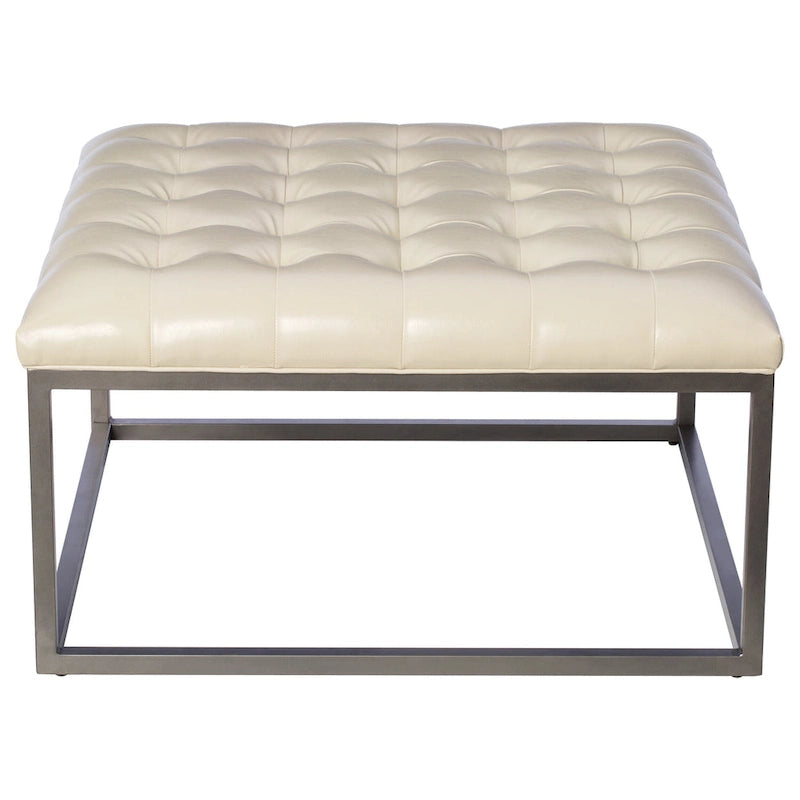 Faux Leather Tufted Ottoman with Steel Sled Base, 34 x 34 Inches