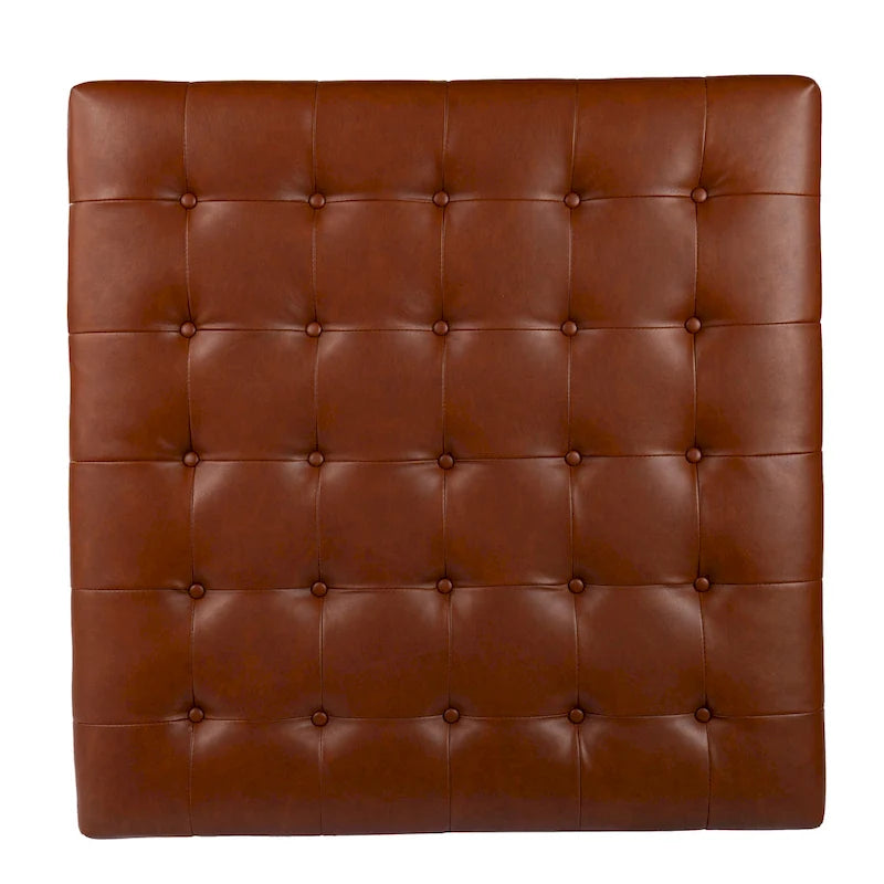 Faux Leather Tufted Ottoman with Steel Sled Base, 34 x 34 Inches
