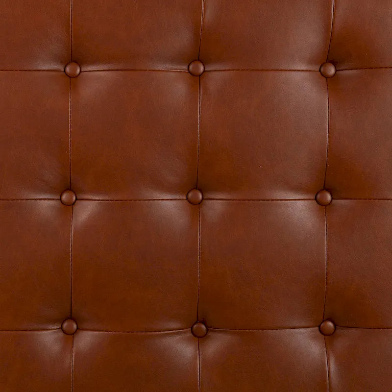 Faux Leather Tufted Ottoman with Steel Sled Base, 34 x 34 Inches