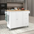 Rolling Kitchen Island with Solid Wood Top, Storage Cabinet and Locking Wheels