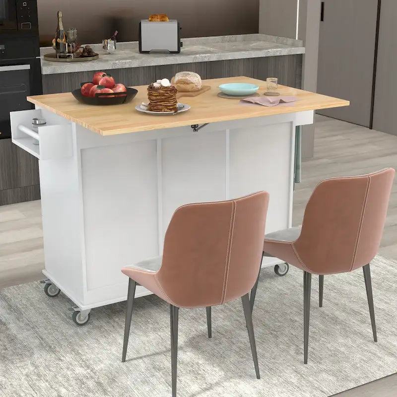 Rolling Kitchen Island with Solid Wood Top, Storage Cabinet and Locking Wheels