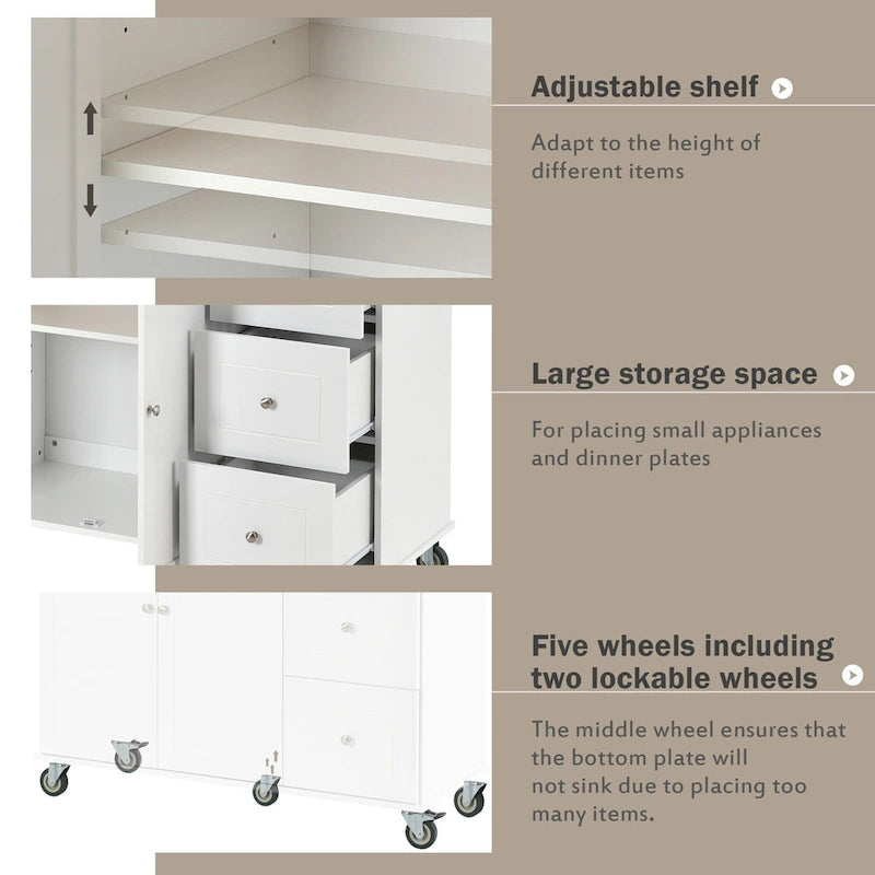 Rolling Kitchen Island with Solid Wood Top, Storage Cabinet and Locking Wheels