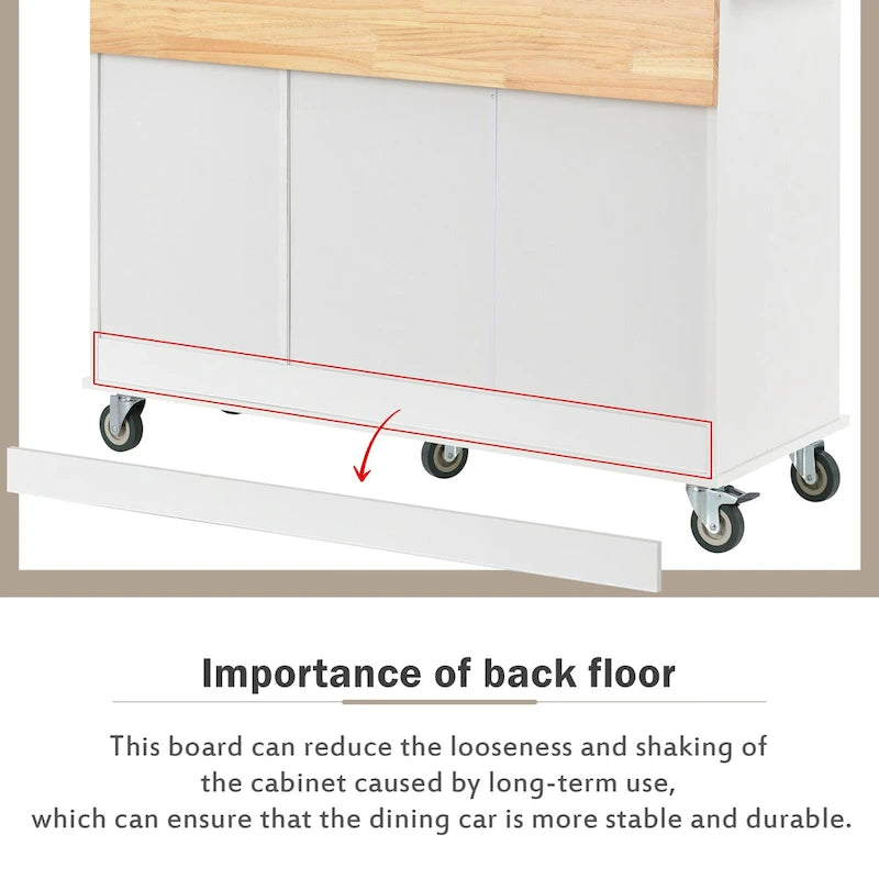 Rolling Kitchen Island with Solid Wood Top, Storage Cabinet and Locking Wheels