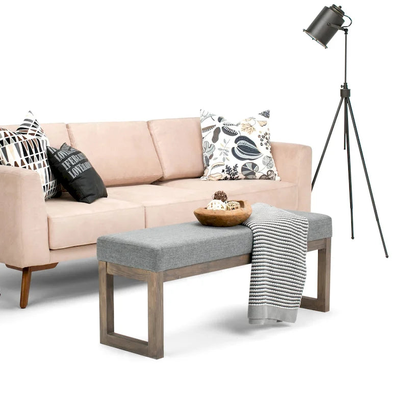 44-Inch Upholstered Faux Leather Ottoman Bench with Solid Wood Base