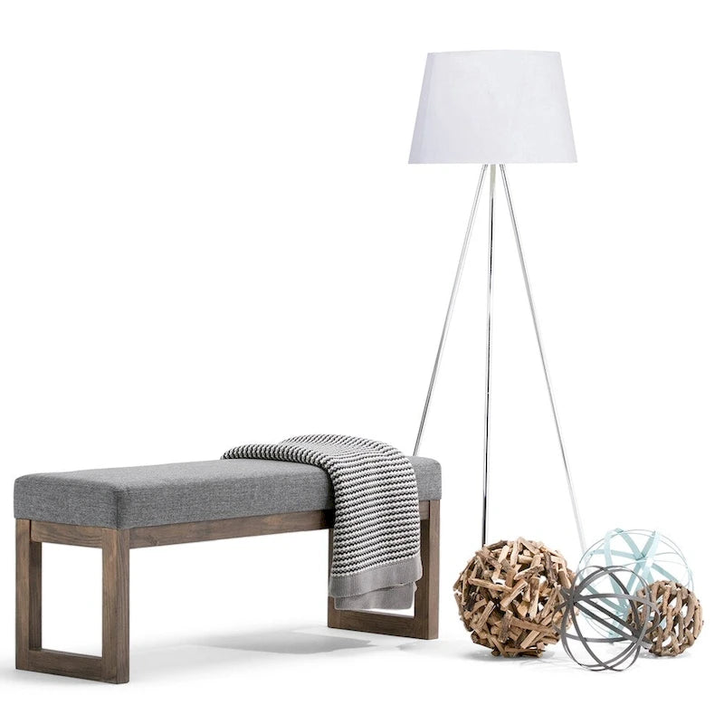 44-Inch Upholstered Faux Leather Ottoman Bench with Solid Wood Base