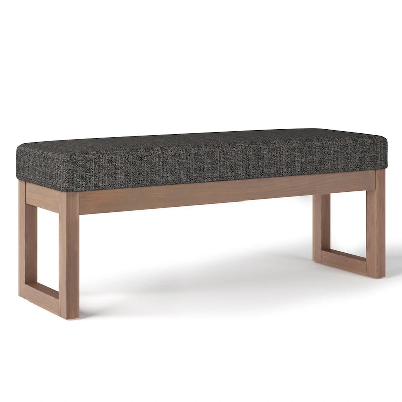 44-Inch Upholstered Faux Leather Ottoman Bench with Solid Wood Base